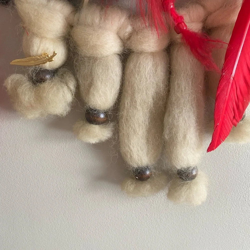 RARE INDIAN VINTAGE LARGE HANDMADE DREAM CATCHER Fur Feather Native Boho 12x18 - Picture 7 of 13